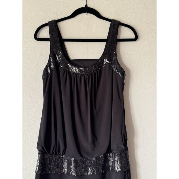 Vintage Adrianna Papell Size 6 Blouson Black Mini Dress Sequin Open Back Sexy - Picture 4 of 8